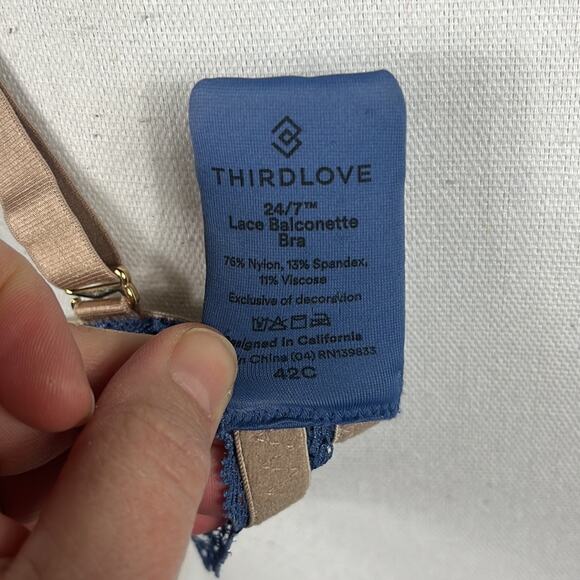 Thirdlove Lace Balconette Bra in Blue. - Picture 8 of 8